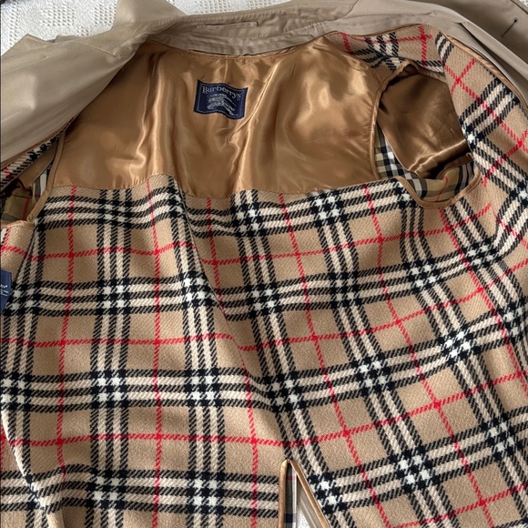 Vintage Burberry Overcoat Mens Tan Novacheck Plaid Long Checkered Trench SZ 46 - Picture 5 of 16